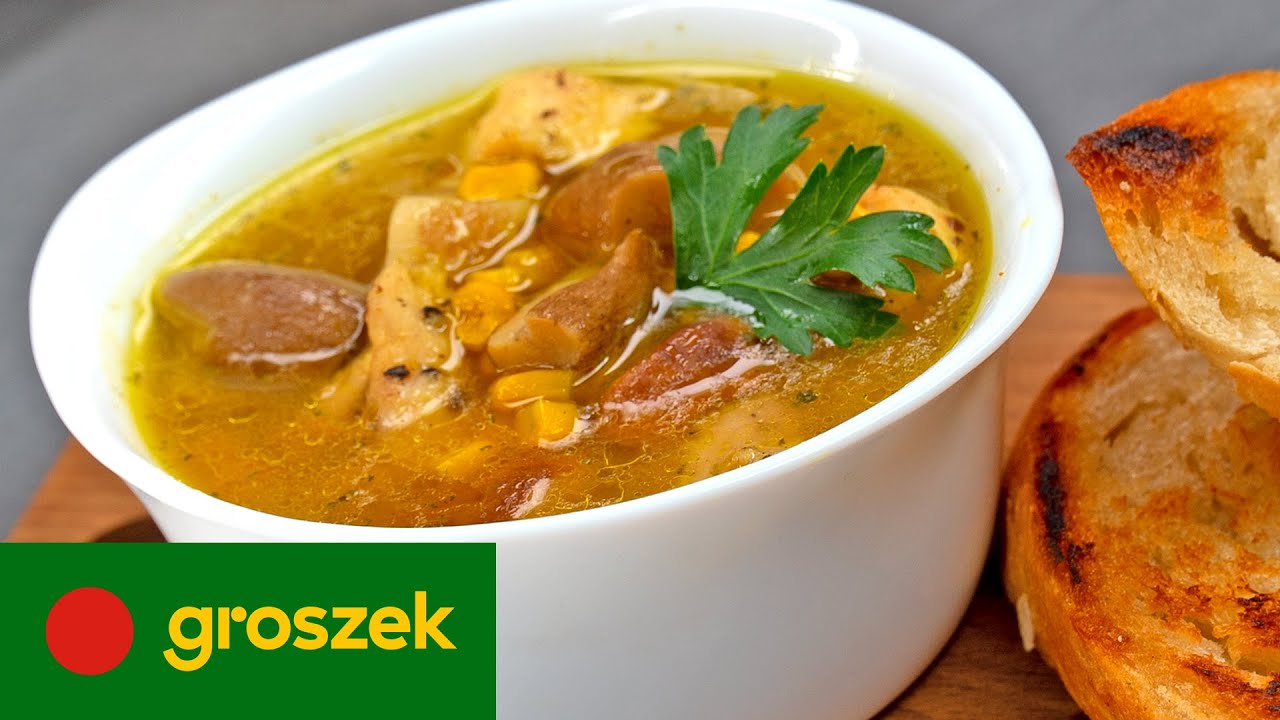 Zupa grzybowa z kurczakiem i kukurydzą